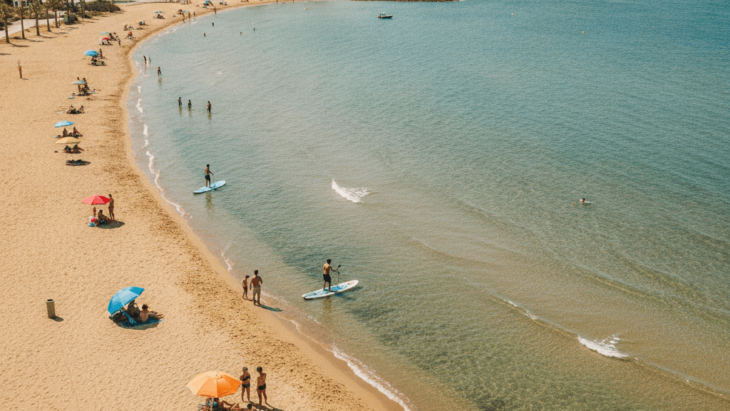 Playa familiar Día de playa en La Manga del Mar Menor, zona segura y con sombra para niños